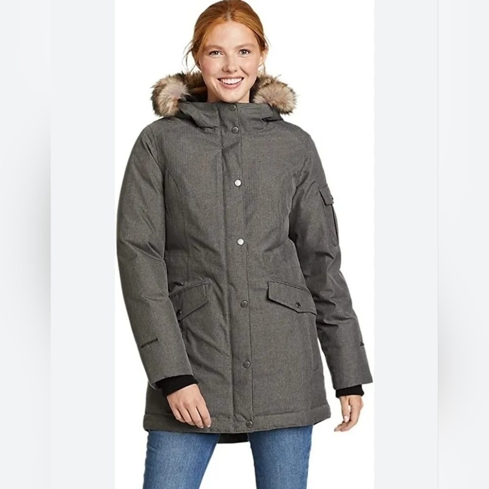 Eddie Bauer Down Filled Winter Puffer Jacket Faux Fur Hood